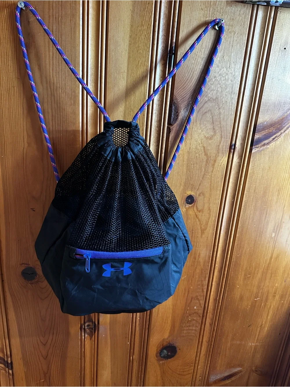 Under Armour Black and Purple Mesh Drawstring Backpack